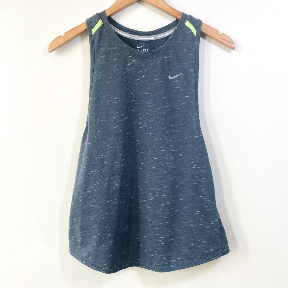 Nike Running Dri-fit Heathered Blue Tank with Neon Highlights